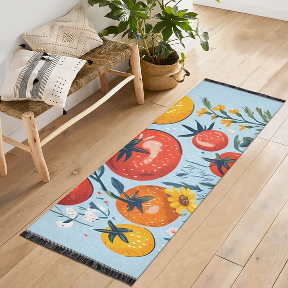 Yayeee Hallway Runner Rug 2'x6' Non Slip Machine Washable with Rubber Backing, Yellow Floral Tomatoes