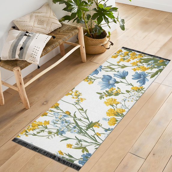 Yayeee Runner Rug for Bedroom 2'x6' Machine Washable Hallway Non Slip Mat, Yellow Floral