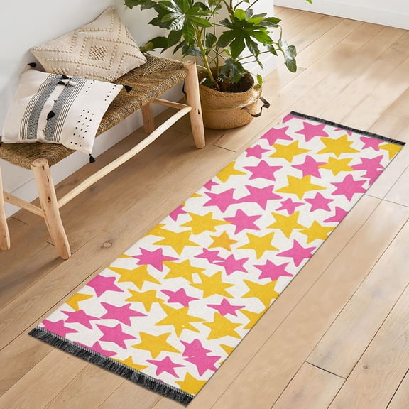 Yayeee Runner Rug for Bedroom 2'x6' Machine Washable Hallway Non Slip Mat, Yellow Stars Pattern