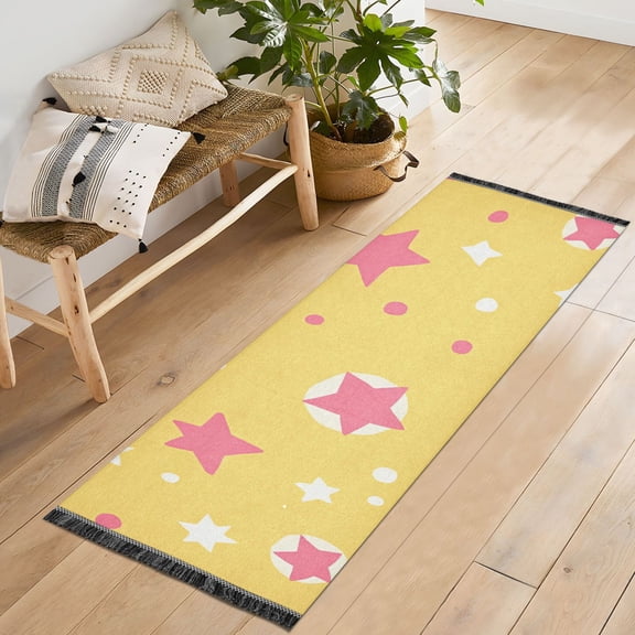 Yayeee Runner Rug for Bedroom 2'x6' Machine Washable Hallway Non Slip Mat, Yellow Stars