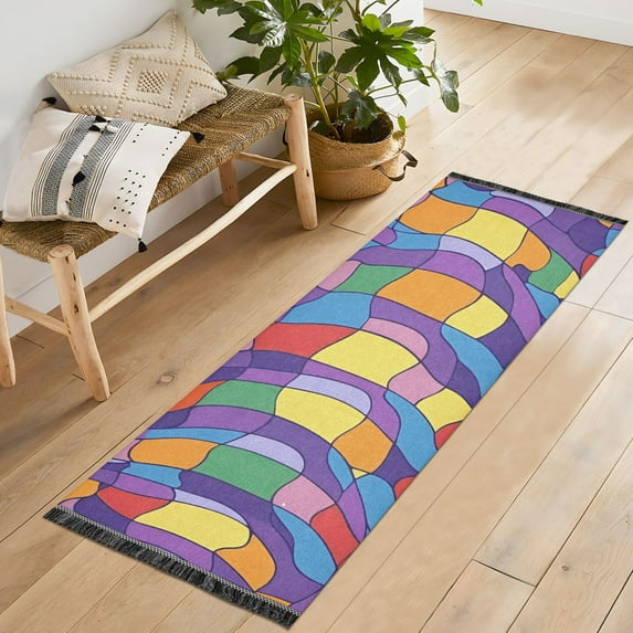Yayeee Runner Rug for Bedroom 2'x6' Machine Washable Hallway Non Slip Mat, Yellow Wavy Plaid