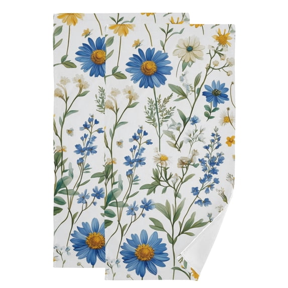 Yayeee Hand Towels for Bathroom Set of 2 Quick Dry Super Absorbent Soft Hand Shower Towels, 28" x 14", Blue Floral