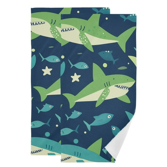 Yayeee Hand Towels for Bathroom Set of 2 Quick Dry Super Absorbent Soft Hand Shower Towels, 28" x 14", Sharks Pattern