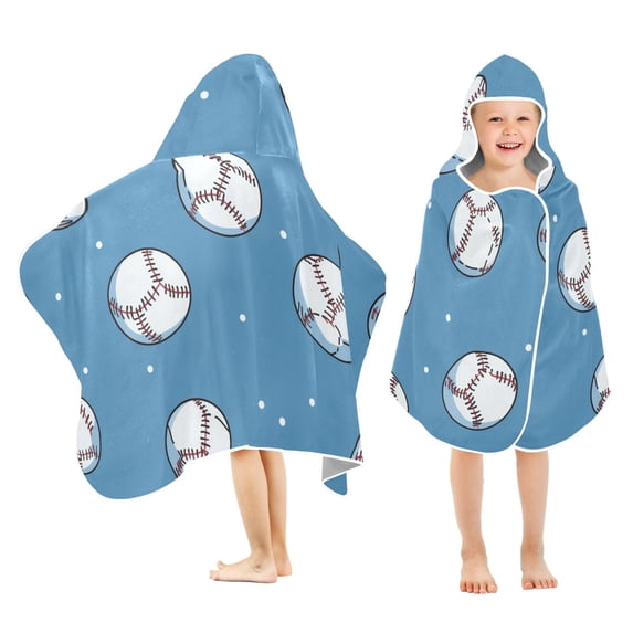 Yayeee Kids Hooded Towels Toddler Soft Absorbent Beach Bathing Wrap 50" x 23.5", Baseballs Pattern