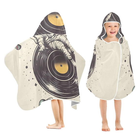 Yayeee Kids Hooded Towels Toddler Soft Absorbent Beach Bathing Wrap 50" x 23.5", Beige Astronaut Planet