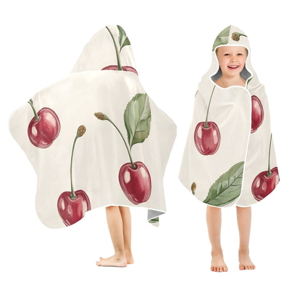 Yayeee Kids Hooded Towels Toddler Soft Absorbent Beach Bathing Wrap 50" x 23.5", Beige Cherry