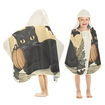 Yayeee Kids Hooded Towels Toddler Soft Absorbent Beach Bathing Wrap 50" x 23.5", Beige Halloween Cat