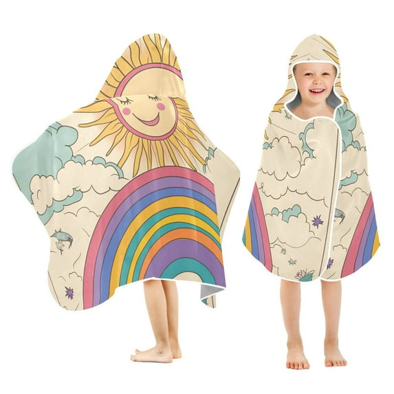 Yayeee Kids Hooded Towels Toddler Soft Absorbent Beach Bathing Wrap 50" x 23.5", Beige Rainbow