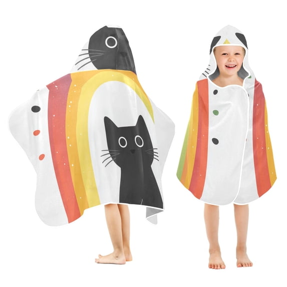 Yayeee Kids Hooded Towels Toddler Soft Absorbent Beach Bathing Wrap 50" x 23.5", Black Cat Rainbow