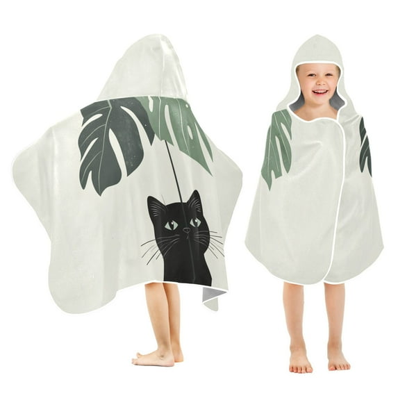 Yayeee Kids Hooded Towels Toddler Soft Absorbent Beach Bathing Wrap 50" x 23.5", Black Cat Umbrella