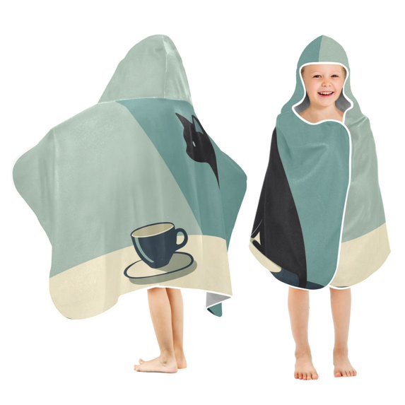Yayeee Kids Hooded Towels Toddler Soft Absorbent Beach Bathing Wrap 50" x 23.5", Black Cat