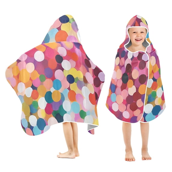 Yayeee Kids Hooded Towels Toddler Soft Absorbent Beach Bathing Wrap 50" x 23.5", Black Colorful Circles