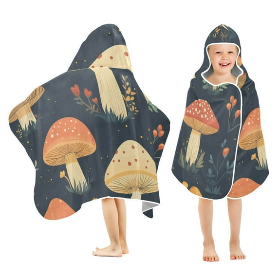 Yayeee Kids Hooded Towels Toddler Soft Absorbent Beach Bathing Wrap 50" x 23.5", Black Mushroom Pattern
