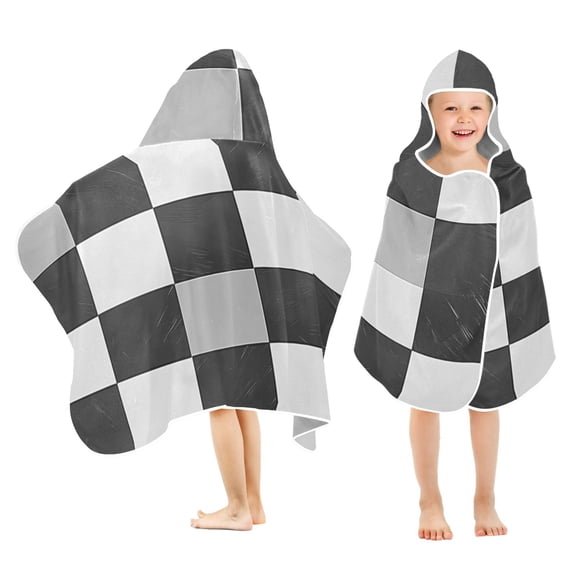 Yayeee Kids Hooded Towels Toddler Soft Absorbent Beach Bathing Wrap 50" x 23.5", Black and Gray Plaid Pattern