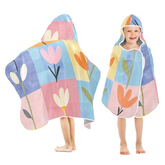 Yayeee Kids Hooded Towels Toddler Soft Absorbent Beach Bathing Wrap 50" x 23.5", Blue Flowers