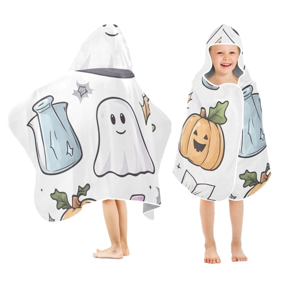 Yayeee Kids Hooded Towels Toddler Soft Absorbent Beach Bathing Wrap 50" x 23.5", Blue Magical Halloween