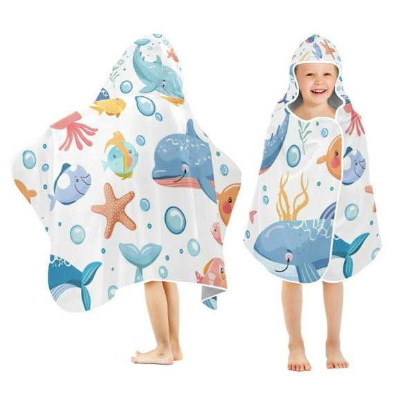 Yayeee Kids Hooded Towels Toddler Soft Absorbent Beach Bathing Wrap 50" x 23.5", Blue Ocean
