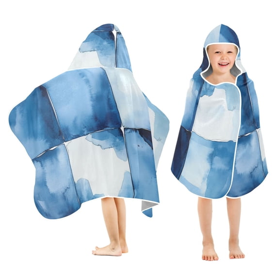 Yayeee Kids Hooded Towels Toddler Soft Absorbent Beach Bathing Wrap 50" x 23.5", Blue Pattern