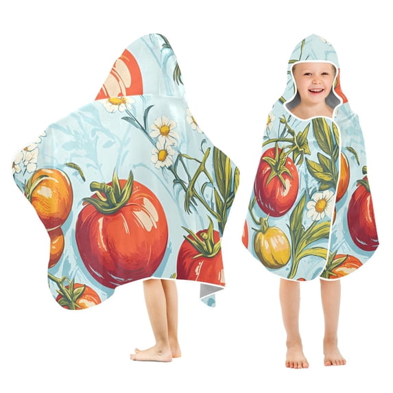 Yayeee Kids Hooded Towels Toddler Soft Absorbent Beach Bathing Wrap 50" x 23.5", Blue Tomatoes