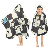 Yayeee Kids Hooded Towels Toddler Soft Absorbent Beach Bathing Wrap 50" x 23.5", Blue and White Cat