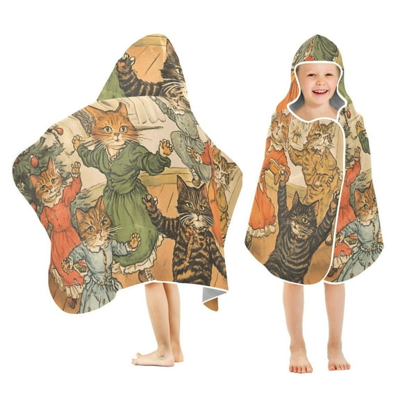 Yayeee Kids Hooded Towels Toddler Soft Absorbent Beach Bathing Wrap 50" x 23.5", Cats in Party