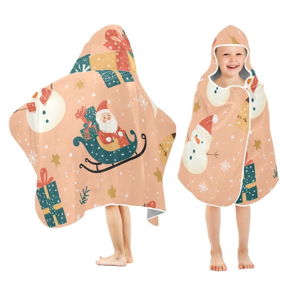 Yayeee Kids Hooded Towels Toddler Soft Absorbent Beach Bathing Wrap 50" x 23.5", Christmas Santa