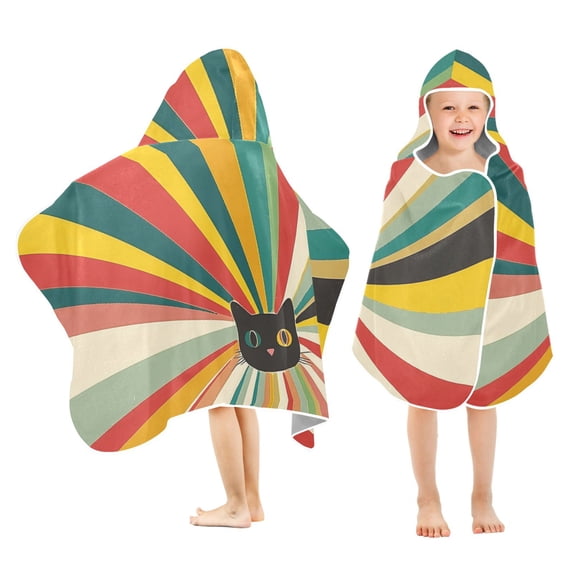 Yayeee Kids Hooded Towels Toddler Soft Absorbent Beach Bathing Wrap 50" x 23.5", Colorful Cat