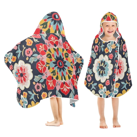 Yayeee Kids Hooded Towels Toddler Soft Absorbent Beach Bathing Wrap 50" x 23.5", Colorful Floral Pattern