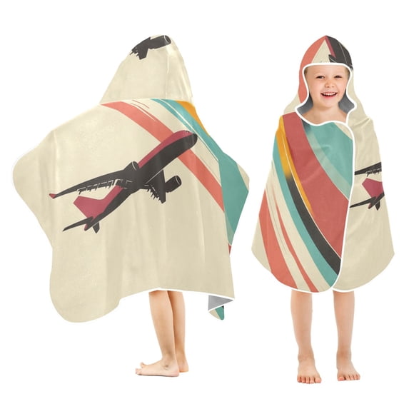 Yayeee Kids Hooded Towels Toddler Soft Absorbent Beach Bathing Wrap 50" x 23.5", Colorful Plane Stripes