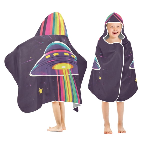 Yayeee Kids Hooded Towels Toddler Soft Absorbent Beach Bathing Wrap 50" x 23.5", Colorful UFO
