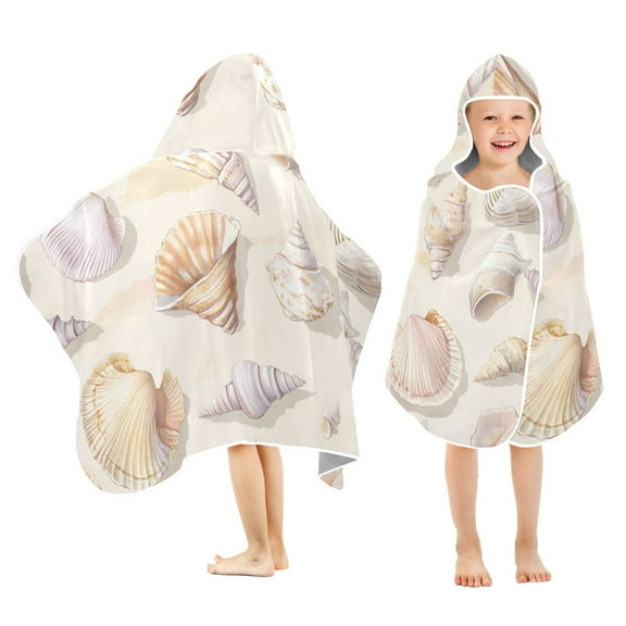Yayeee Kids Hooded Towels Toddler Soft Absorbent Beach Bathing Wrap 50" x 23.5", Colorful Watercolor Seashells