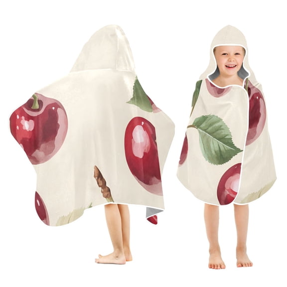 Yayeee Kids Hooded Towels Toddler Soft Absorbent Beach Bathing Wrap 50" x 23.5", Cute Cherry