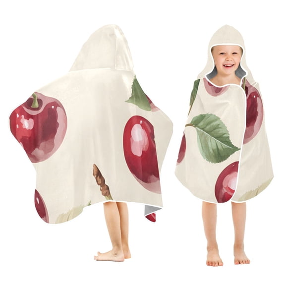 Yayeee Kids Hooded Towels Toddler Soft Absorbent Beach Bathing Wrap 50" x 23.5", Cute Cherry