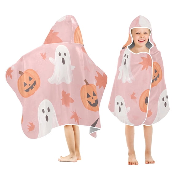 Yayeee Kids Hooded Towels Toddler Soft Absorbent Beach Bathing Wrap 50" x 23.5", Cute Pink Halloween