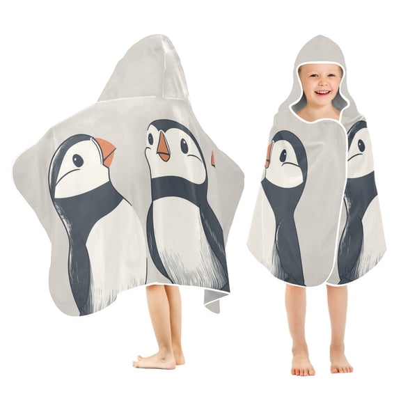 Yayeee Kids Hooded Towels Toddler Soft Absorbent Beach Bathing Wrap 50" x 23.5", Cute Puffin