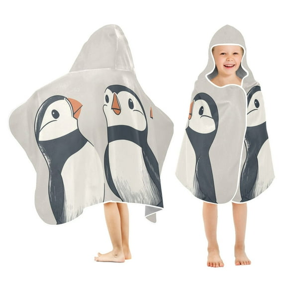 Yayeee Kids Hooded Towels Toddler Soft Absorbent Beach Bathing Wrap 50" x 23.5", Cute Puffin