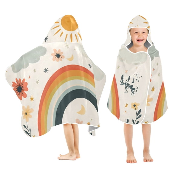 Yayeee Kids Hooded Towels Toddler Soft Absorbent Beach Bathing Wrap 50" x 23.5", Cute Rainbow