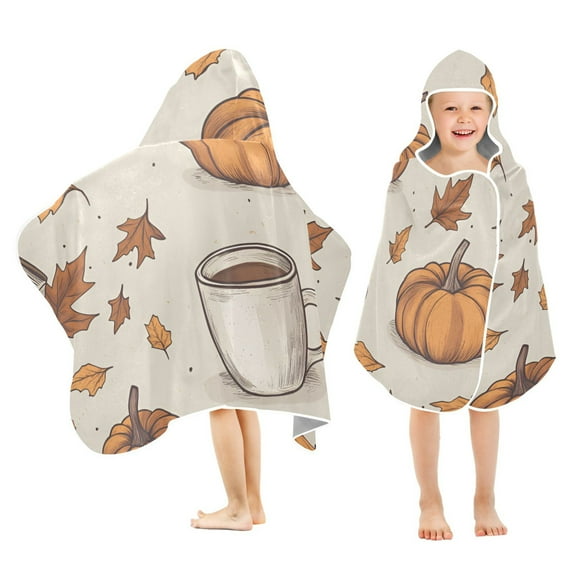 Yayeee Kids Hooded Towels Toddler Soft Absorbent Beach Bathing Wrap 50" x 23.5", Fall Pumpkin Pattern