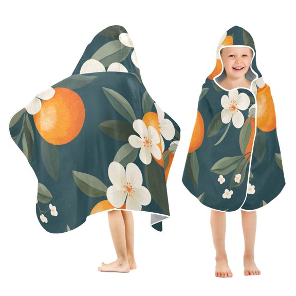 Yayeee Kids Hooded Towels Toddler Soft Absorbent Beach Bathing Wrap 50" x 23.5", Floral Oranges