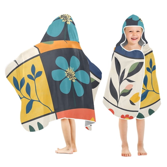Yayeee Kids Hooded Towels Toddler Soft Absorbent Beach Bathing Wrap 50" x 23.5", Floral Patterns