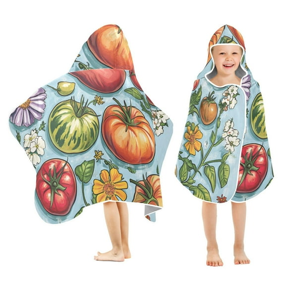 Yayeee Kids Hooded Towels Toddler Soft Absorbent Beach Bathing Wrap 50" x 23.5", Floral Tomatoes
