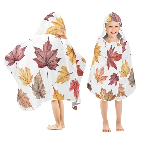 Yayeee Kids Hooded Towels Toddler Soft Absorbent Beach Bathing Wrap 50" x 23.5", Gray Autumn Leaves
