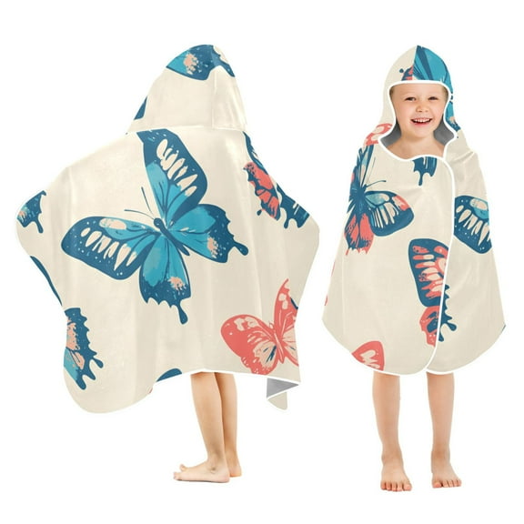 Yayeee Kids Hooded Towels Toddler Soft Absorbent Beach Bathing Wrap 50" x 23.5", Green Butterflies