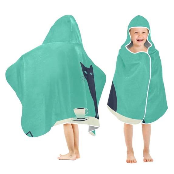 Yayeee Kids Hooded Towels Toddler Soft Absorbent Beach Bathing Wrap 50" x 23.5", Green Cat