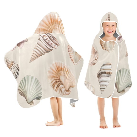 Yayeee Kids Hooded Towels Toddler Soft Absorbent Beach Bathing Wrap 50" x 23.5", Green Watercolor Seashells