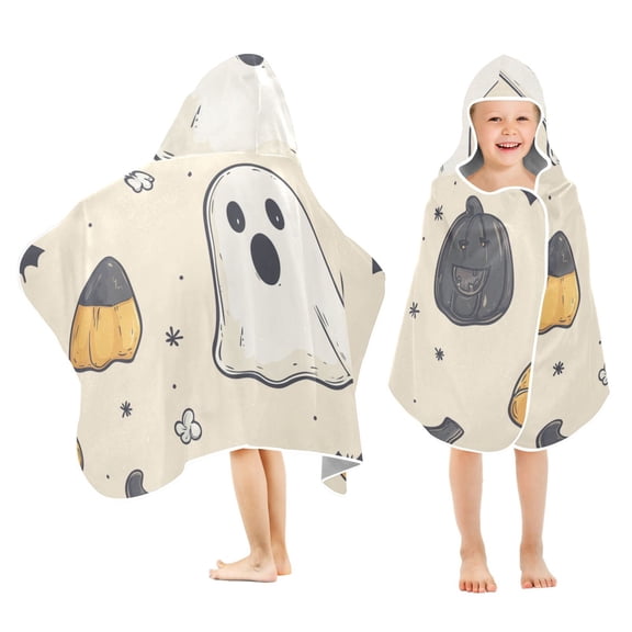Yayeee Kids Hooded Towels Toddler Soft Absorbent Beach Bathing Wrap 50" x 23.5", Halloween Black Pumpkins