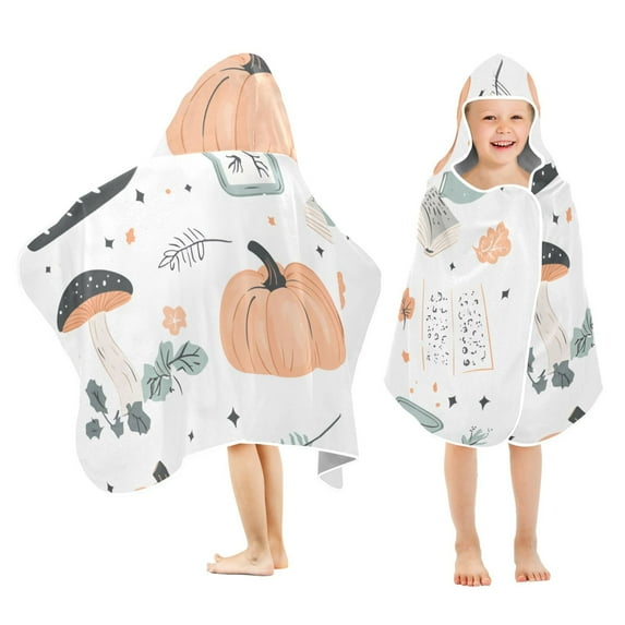 Yayeee Kids Hooded Towels Toddler Soft Absorbent Beach Bathing Wrap 50" x 23.5", Halloween Pumpkin