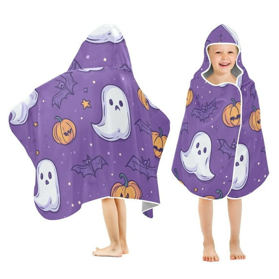 Yayeee Kids Hooded Towels Toddler Soft Absorbent Beach Bathing Wrap 50" x 23.5", Halloween Purple Ghosts