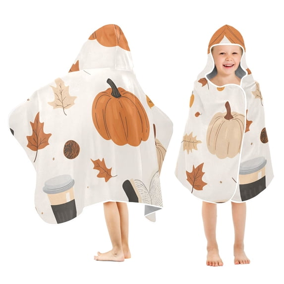Yayeee Kids Hooded Towels Toddler Soft Absorbent Beach Bathing Wrap 50" x 23.5", Hand Drawn Pumpkin