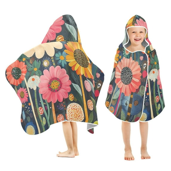 Yayeee Kids Hooded Towels Toddler Soft Absorbent Beach Bathing Wrap 50" x 23.5", Large Colorful Flowers